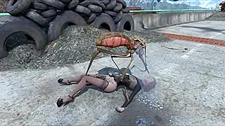 Heroine Overwhelmed by Mutant Thrusting in Desolate Wasteland Encounter