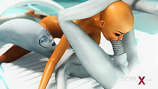 Futa Alien Dominates Girls Mouth in Steamy Sci-Fi Laboratory Rendezvous