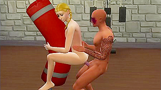 Blonde Rookie Gets Ripped by Buff Trainer in Steamy Gym Encounter – Sims Edition