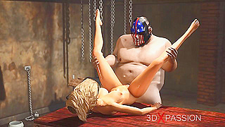 Curvy Domme Commands Submission from Busty Blonde in Fiery 3D Fetish Lair