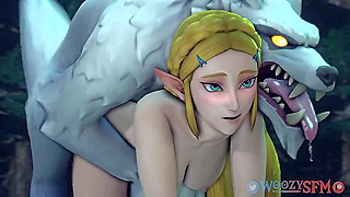 Zelda Seduced by Savage Wolf Spirit in Dark Enchanted Woods Tryst