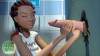 Ebony Cheermaster Gets Drilled at Study Halls Secret Glory Hole