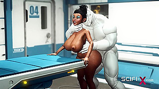 Curvy Black Goddess Rides Mechanical Beasts Thick Shaft in Steamy Cyber-Sex
