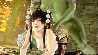 Nyotengu Impaled by Mighty Orc Futanari in Fiery Hentai Tryst