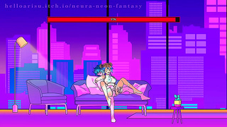 Cute Anime Twins Share Forbidden Neon-Lit Desire in Steamy Encounter