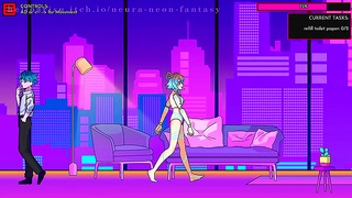 Alluring Cyborg Seduces Stranger in Neon-Lit Hentai Fantasy