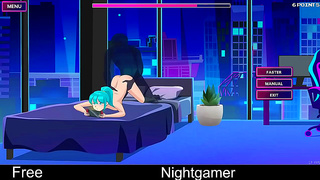 Cute Anime Girl Enjoys Tender Midnight Romance in Glowing Bedroom Embrace