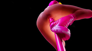 Voluptuous Hentai Beauty Rides Glowing Toy in Lace Underwear Fantasy