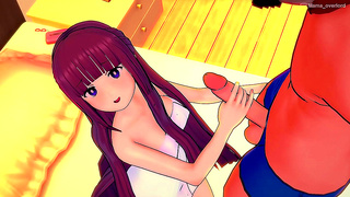 Ferns Lush Purple Locks Sway as She Seduces in a Clingy Towel – Steamy 3D Encounter