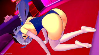 Ganyus Lush Curves Shine in Wet Swimsuit—Hot 3D Tryst Under Teyvat Skies