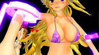 Busty Touhou MMD Girls Battle with Sensual Magic and Hot Moves