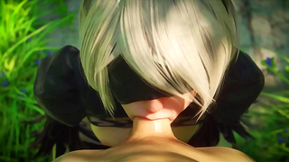 2B Seduces Lover Under Moonlight in Wild 3D Hentai Forest Encounter