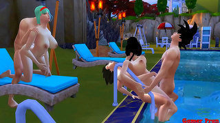 Bulma Chi-Chi Tempt Their Stepsons in Hot Pool Encounter