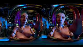 Judy Alvarez Ignites Hot Virtual Reality Tryst in Glowing Cyberpunk Chamber