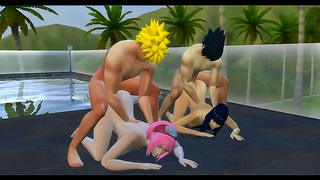 Hinata Sakura Swap Partners in Hot Ninja Pool Encounter – Naruto XXX