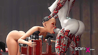 Futa Bot Dominates Bald Man in Steamy Sci-Fi Encounter