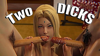 Tsunade Tempts Twin Lovers in Steamy 3D Hentai Bedrom Romance