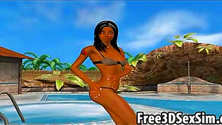 Ebony Goddess Teases Her Curves by the Pool in Hot 3D Fantasy