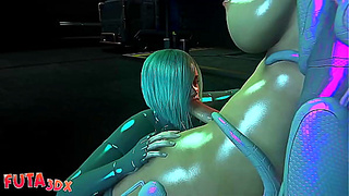 Futanari Goddess Seduced by BFFs Huge Rod in Neon Cyberworld
